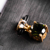 Moldavite and Phenakite Pendant- Gold