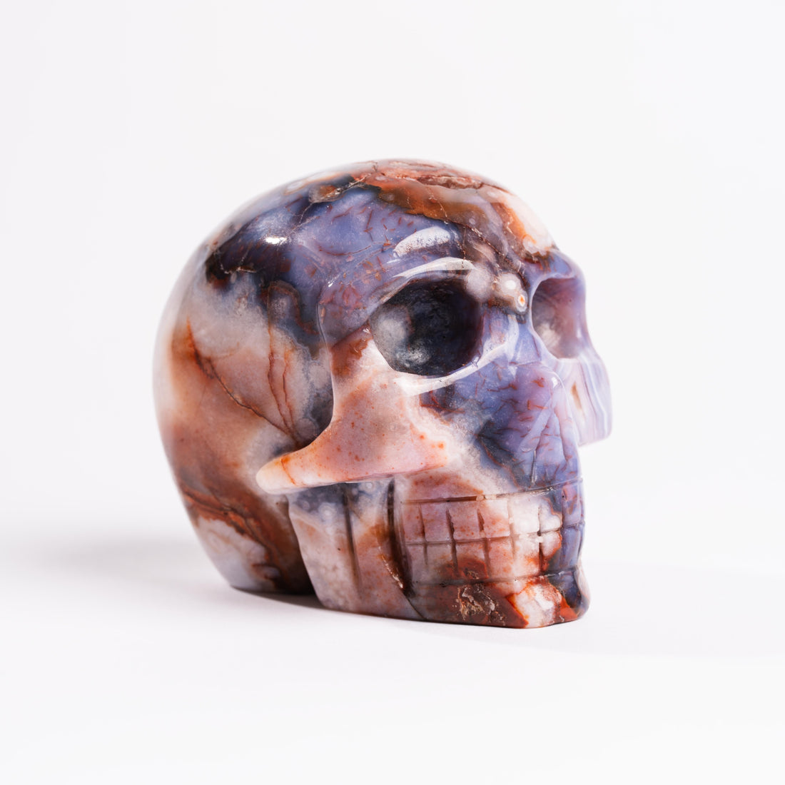 Agate, Blue Flower- Skull Carving