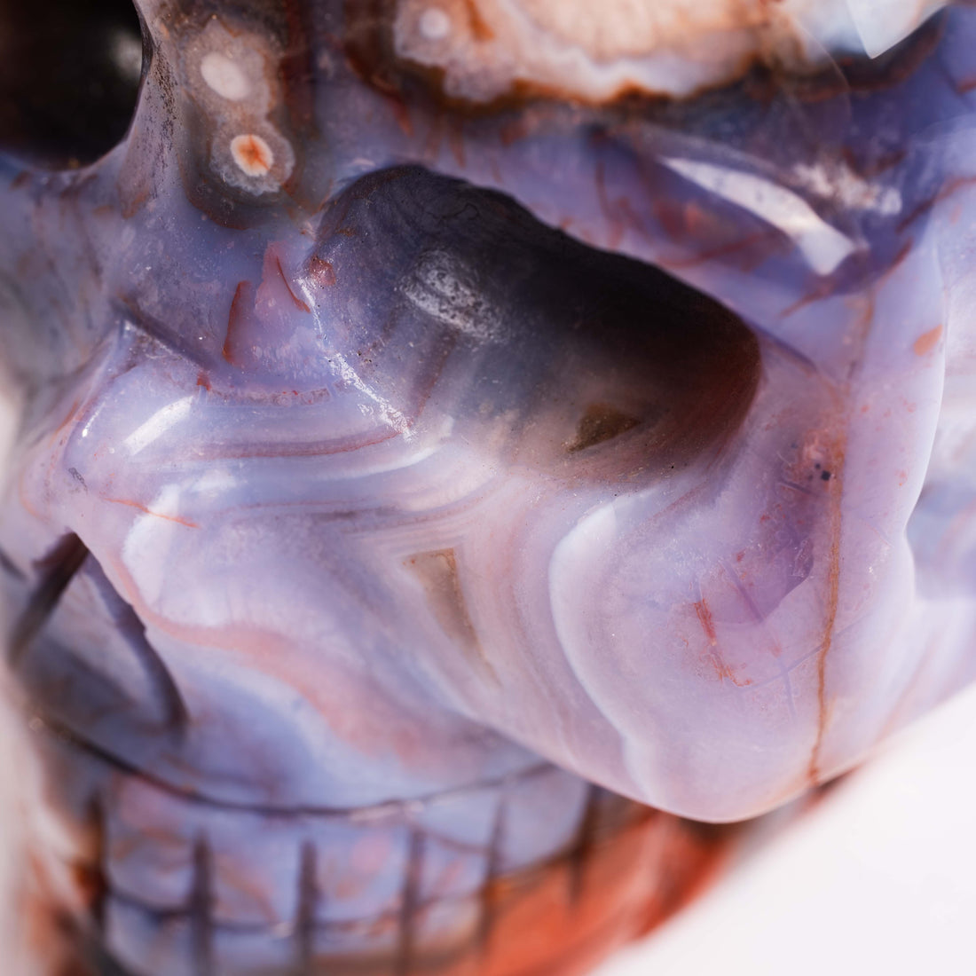 Agate, Blue Flower- Skull Carving