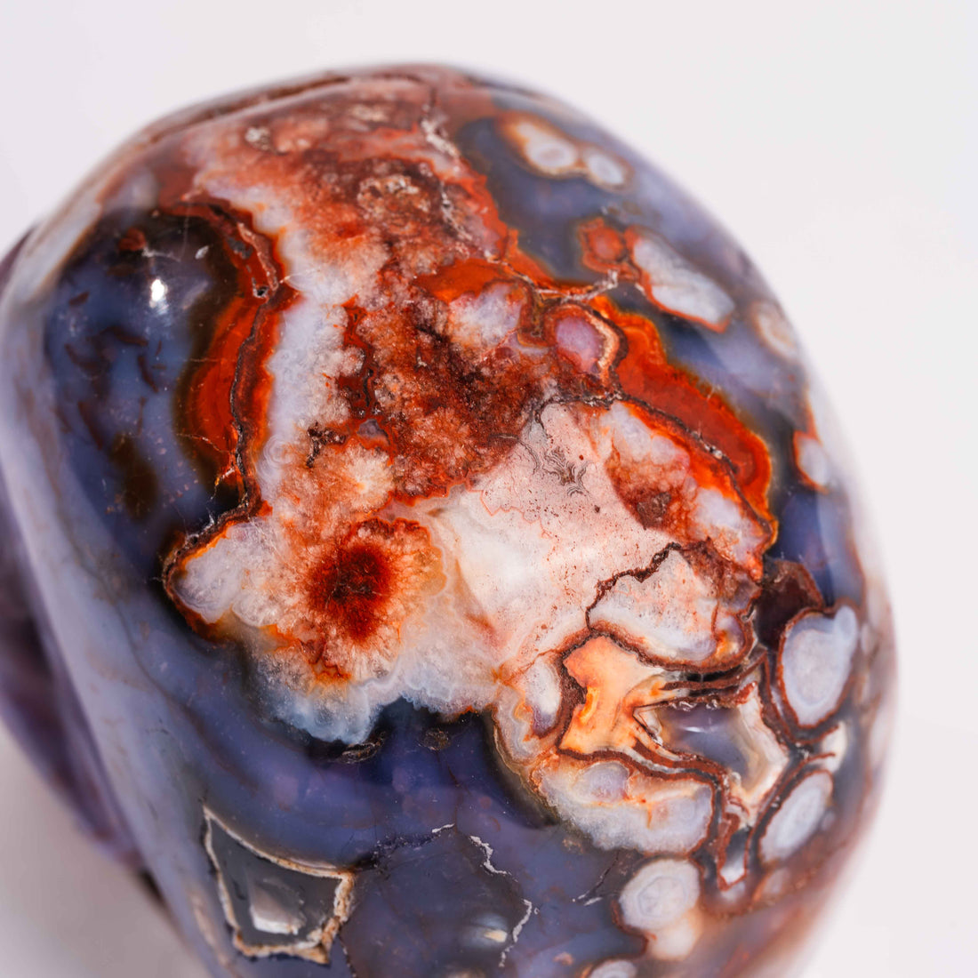 Agate, Blue Flower- Skull Carving