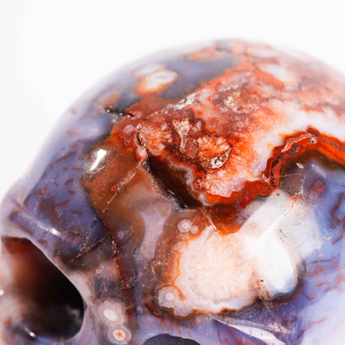 Agate, Blue Flower- Skull Carving