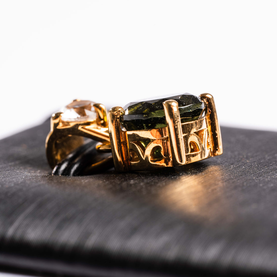 Moldavite and Phenakite Pendant- Gold