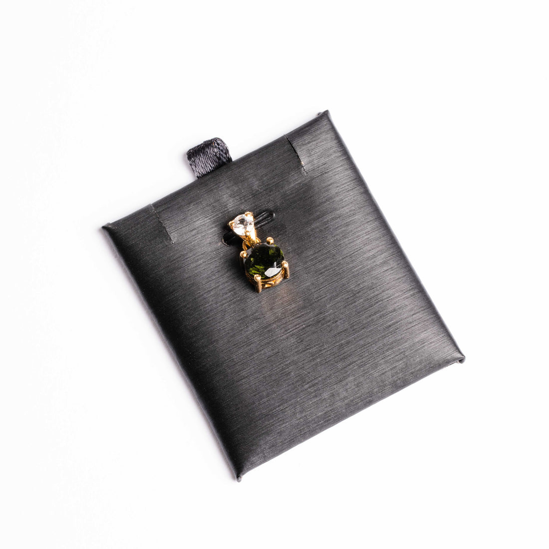 Moldavite and Phenakite Pendant- Gold