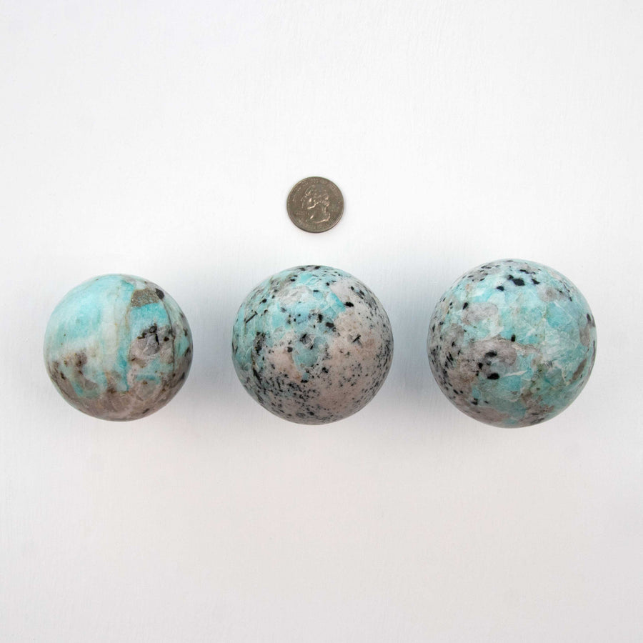 Amazonite - Spheres, w/Smokey Quartz