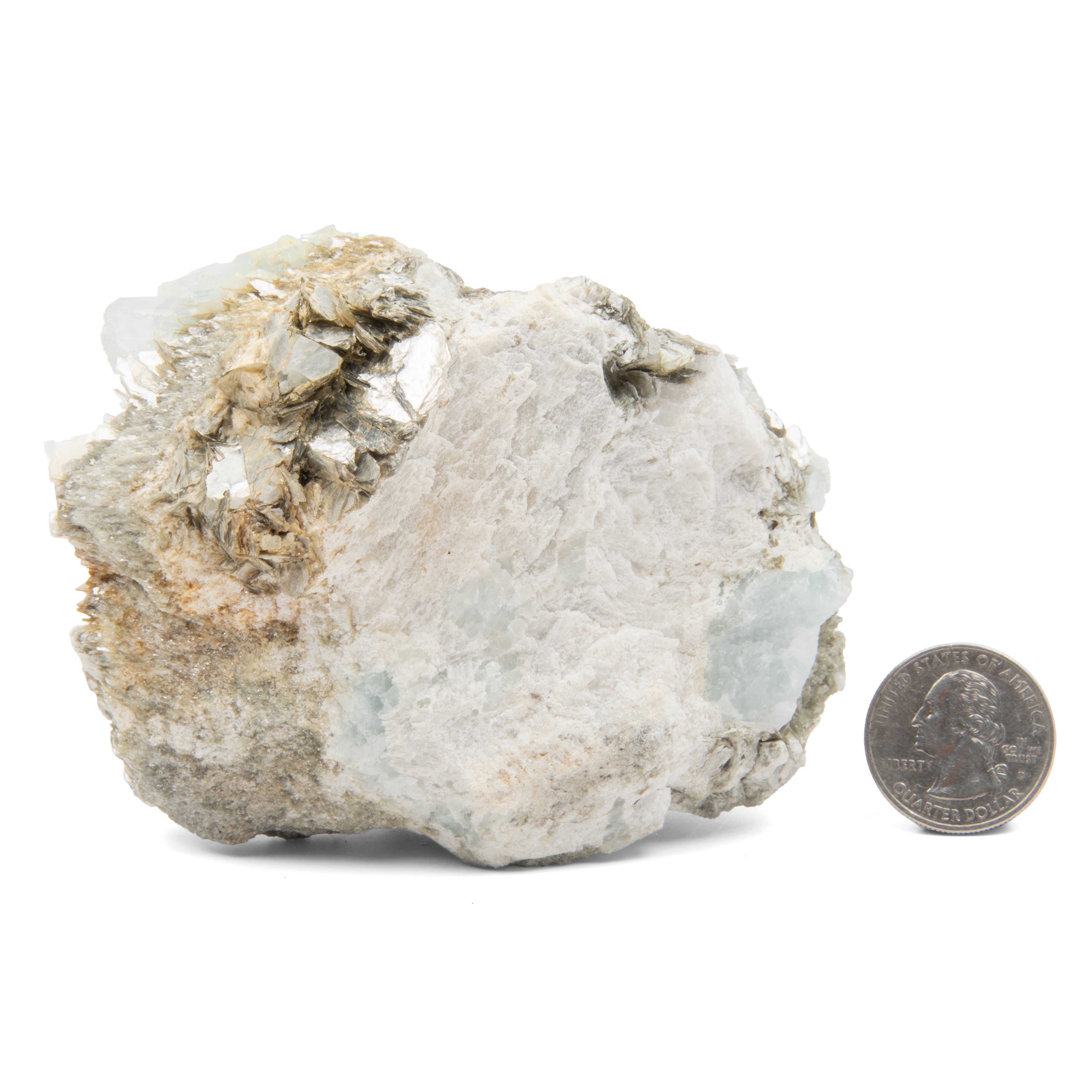 Aquamarine on Quartz w/ Mica Matrix – Pink Heart Healing