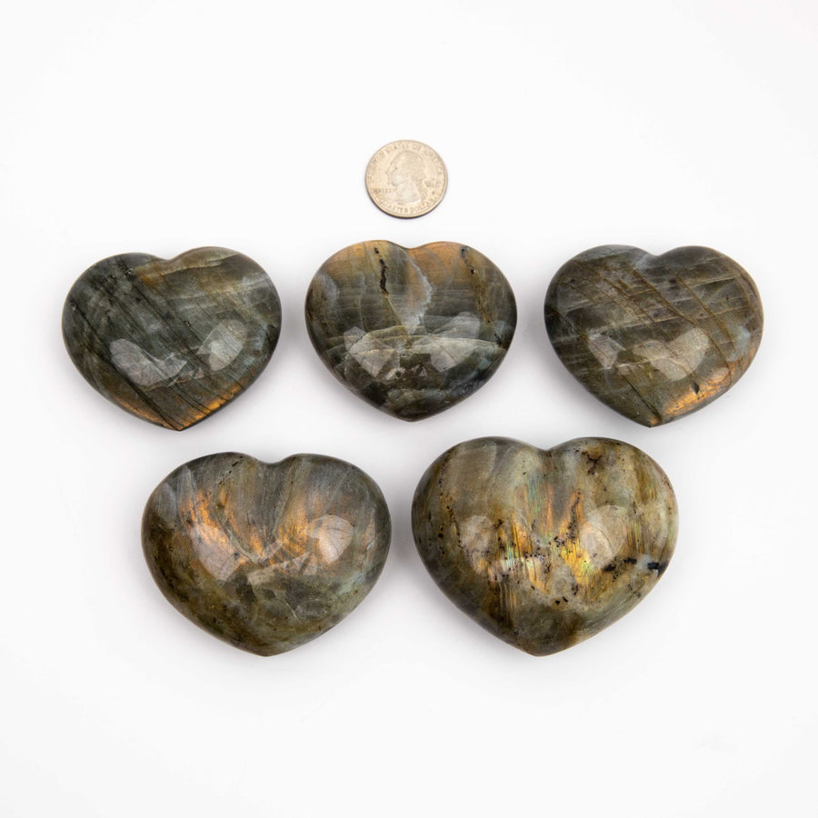 Labradorite, Orange Flash - Heart, Bulk