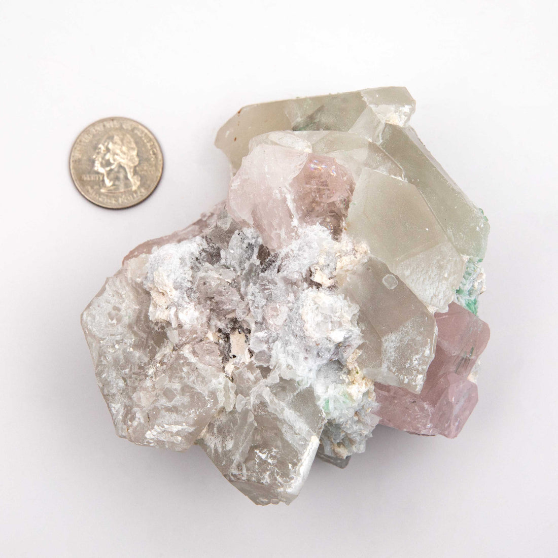 Beryl var. Morganite Terminated - w/ Green Tourmaline in Quartz w/ Cleavelandite