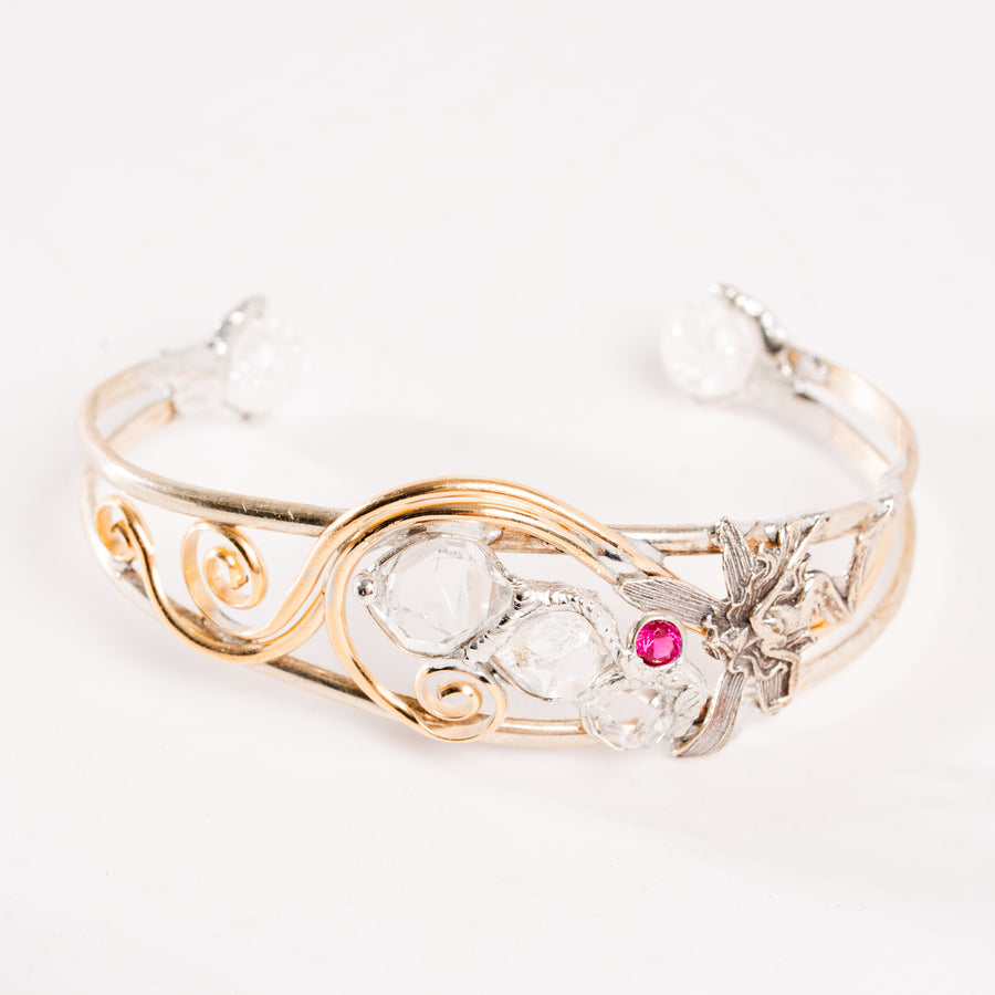 Herkimer Diamond, Crackle Quartz, and Rubellite- Bracelet