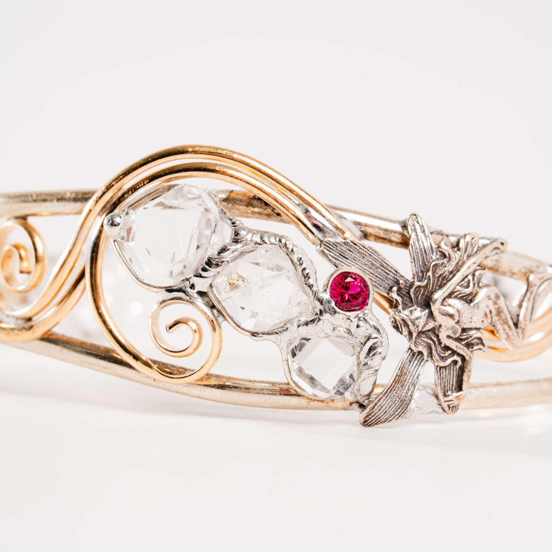 Herkimer Diamond, Crackle Quartz, and Rubellite- Bracelet