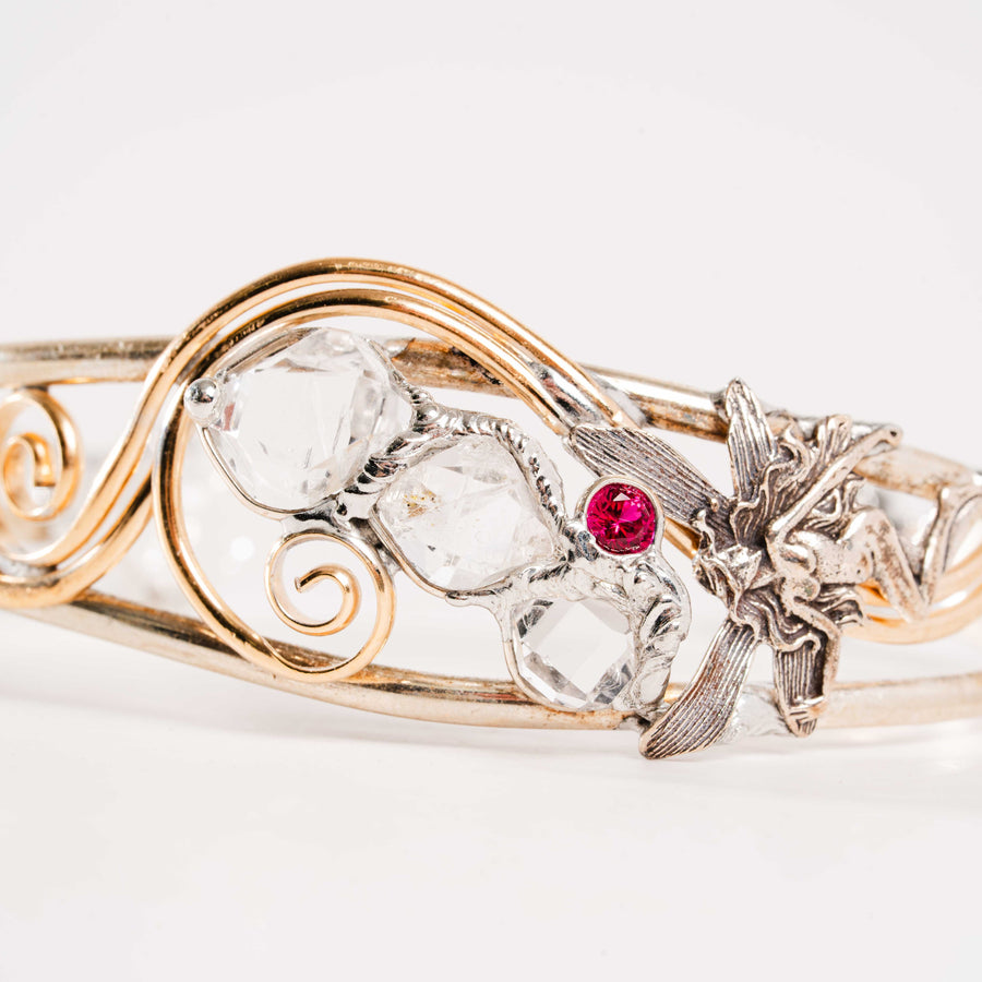 Herkimer Diamond, Crackle Quartz, and Rubellite- Bracelet
