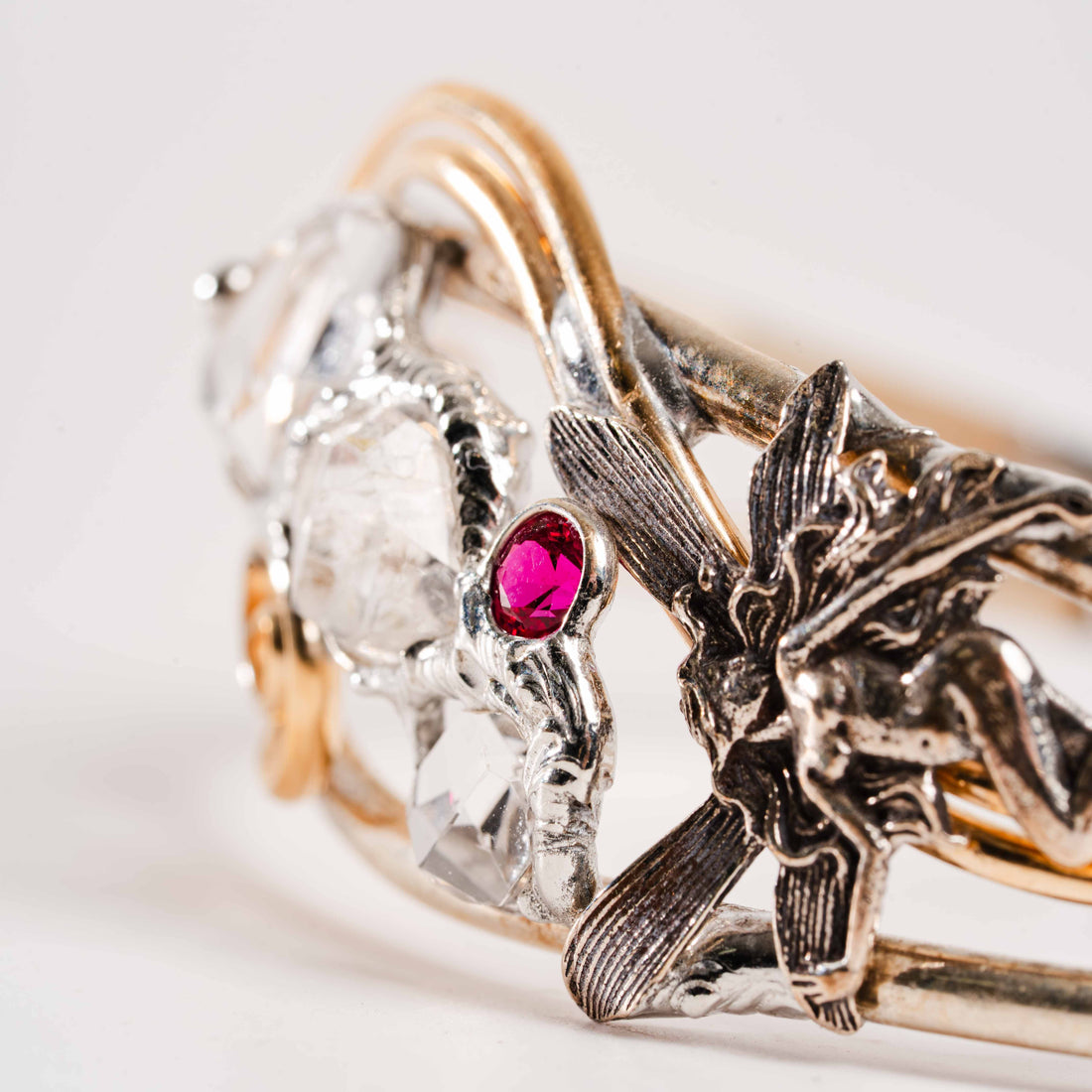 Herkimer Diamond, Crackle Quartz, and Rubellite- Bracelet