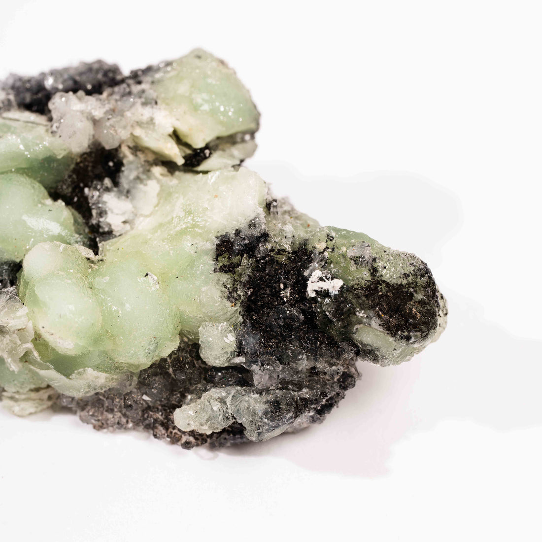 Prehnite w/ Black Quartz - Rough