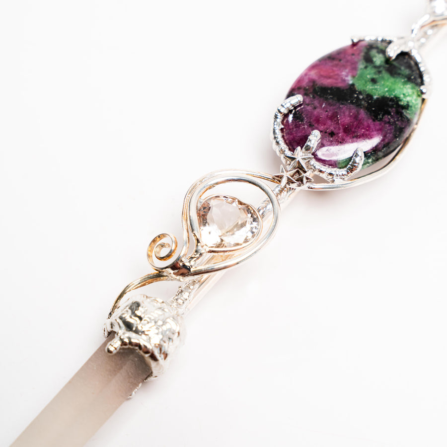 Hedenbergite, Danburite & Ruby in Zoisite Wand