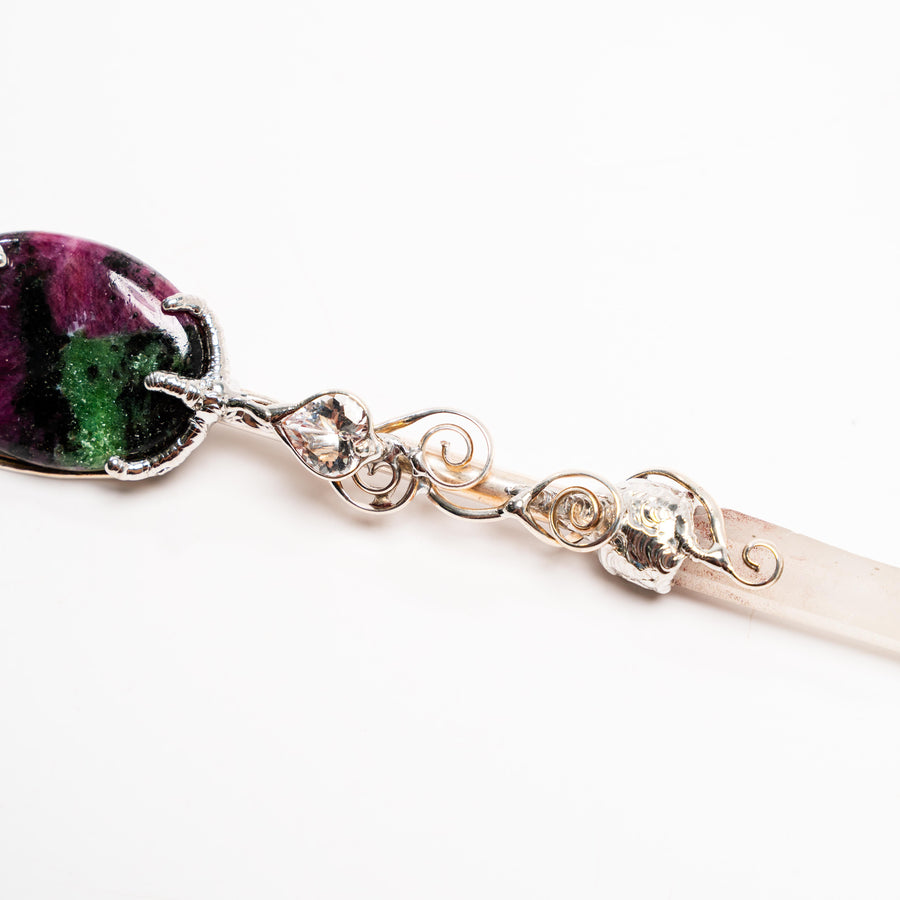 Hedenbergite, Danburite & Ruby in Zoisite Wand