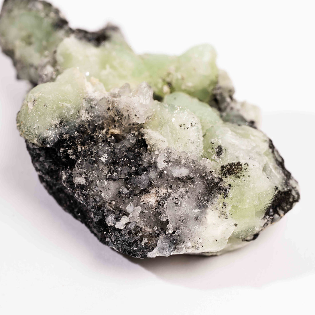 Prehnite w/ Black Quartz - Rough