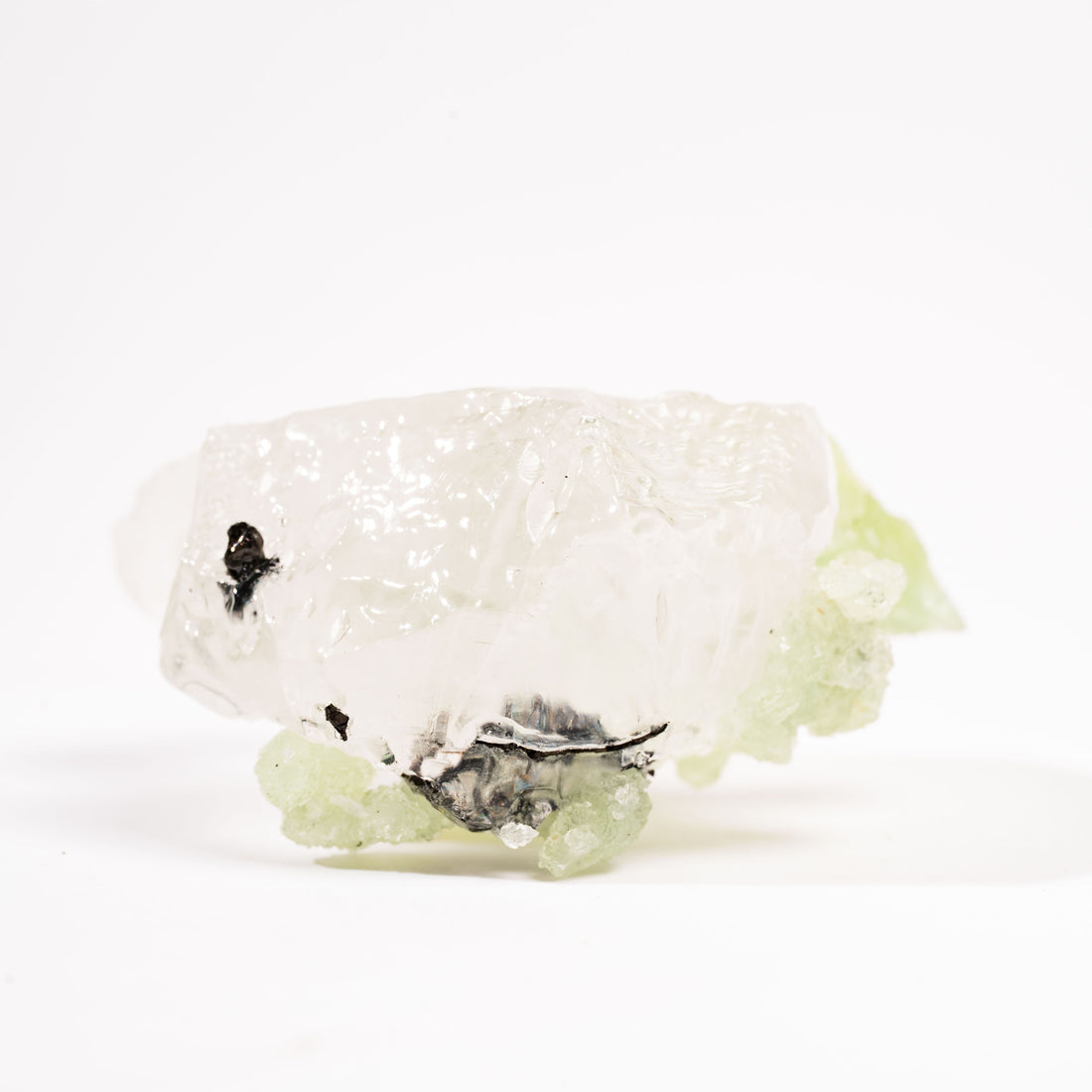 Prehnite w/ Black Quartz - Rough