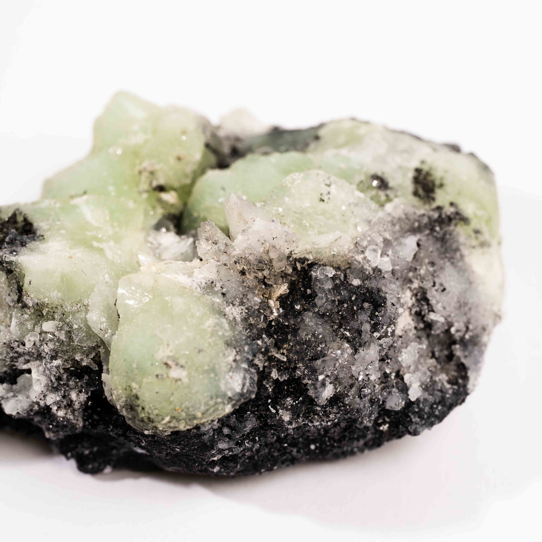 Prehnite w/ Black Quartz - Rough