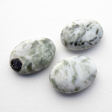 Tourmaline, Green in Quartz - Palm Stones