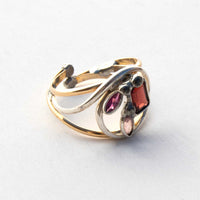 Garnet and Pink Tourmaline - Ring, Gold & Silver