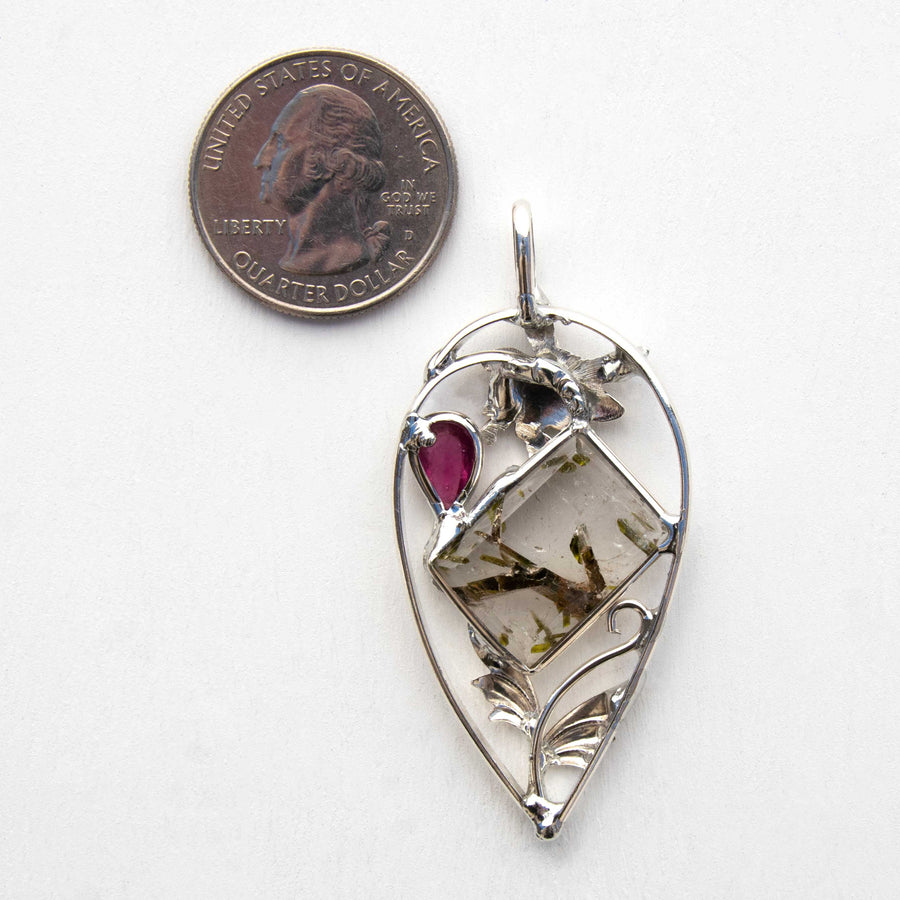Pink Tourmaline, Chlorite Quartz - Pendant, Silver Fairy